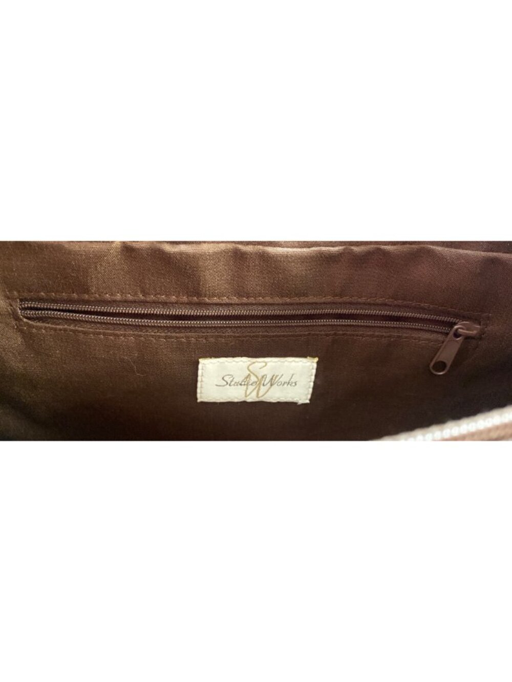 Studio Works Brown Faux Suede & Patchwork Shoulder Bag With Zipper Closure - Picture 5 of 6